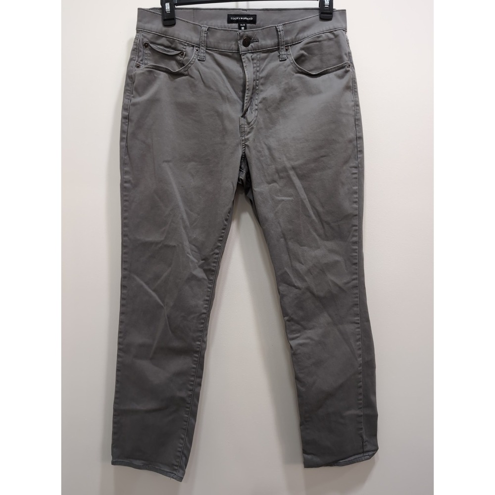 Lucky Brand 410 Athletic Straight Pants Mens 36x30 Gray Stretch Casual Chino